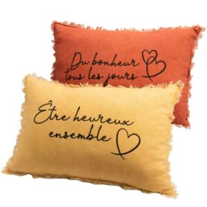 Coussin Lin Cœur Moutarde